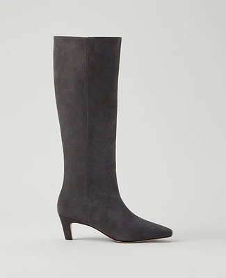 Ann Taylor Kitten Heel Suede Boot Dark Grey Women's