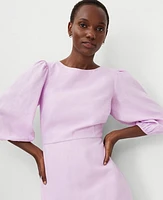 Ann Taylor Petite Linen Blend Open Back Flare Dress Size 0 Crisp Lilac Women's