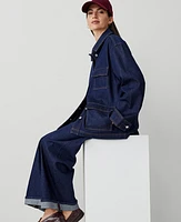 Ann Taylor Petite Weekend Collection Denim Carpenter Jacket Classic Rinse Wash Women's