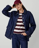 Ann Taylor Petite Weekend Collection Denim Carpenter Jacket Classic Rinse Wash Women's