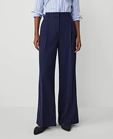 Ann Taylor The Petite Pleated Wide-Leg Pant in Textured Drape - Curvy Fit Size 0 Navy Women's