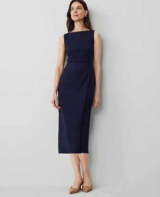 Ann Taylor The Petite Boatneck Wrap Sheath Dress in Textured Drape Size 0 Navy Women's