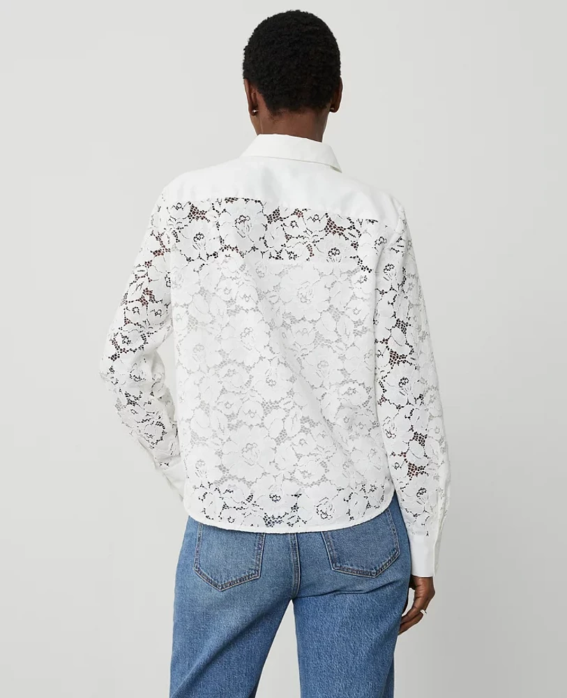 Ann Taylor Petite Lace Shirt Size 2XS White Women's