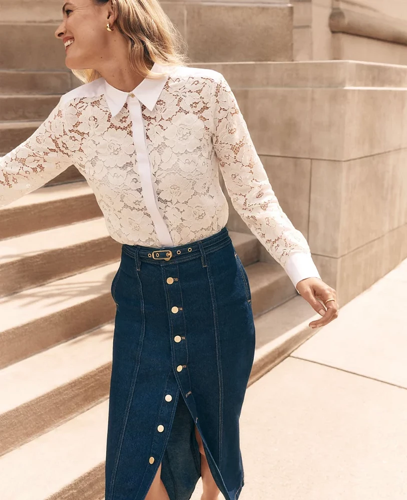 Ann Taylor Petite Lace Shirt Size 2XS White Women's