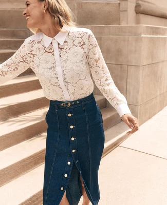 Ann Taylor Petite Lace Shirt Size 2XS White Women's