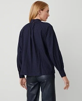 Ann Taylor Shirred Mock Neck Popover Top Size XS Pure Sapphire Women's