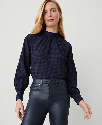 Ann Taylor Shirred Mock Neck Popover Top Size XS Pure Sapphire Women's