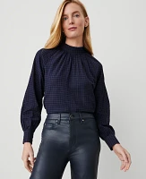 Ann Taylor Shirred Mock Neck Popover Top Size XS Pure Sapphire Women's