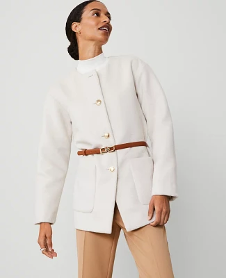 Ann Taylor Petite Crew Neck Belted Coat Size Large Sand Shell Women's
