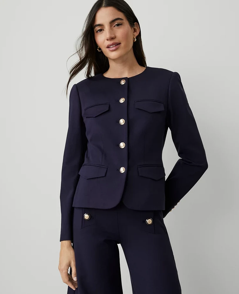 Ann Taylor Ponte Crew Neck Jacket Size 2 Night Sky Women's
