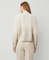 Ann Taylor Foil Cable Mock Neck Sweater Ivory Whisper Women's