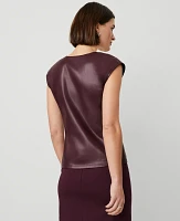 Ann Taylor Faux Leather V-Neck Cap Sleeve Top Size XS Mauve Rose Women's