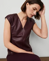 Ann Taylor Faux Leather V-Neck Cap Sleeve Top Size XS Mauve Rose Women's