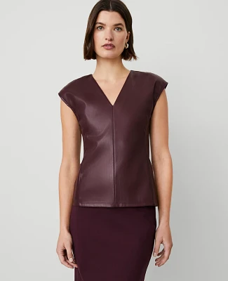 Ann Taylor Faux Leather V-Neck Cap Sleeve Top Size XS Mauve Rose Women's