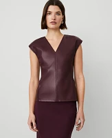 Ann Taylor Faux Leather V-Neck Cap Sleeve Top Size XS Mauve Rose Women's