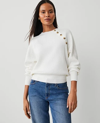 Ann Taylor Ribbed Button Raglan Sweater Size XL Winter White Women's