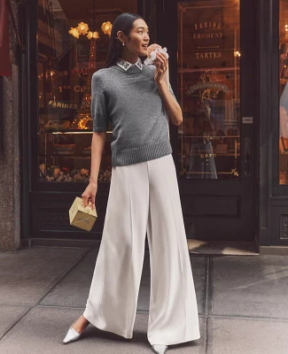 Ann Taylor The Dramatic Wide-Leg Crepe Pant Size 12 Winter White Women's