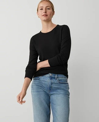 Ann Taylor Petite Essential Crew Neck Sweater Size 2XS Black Women's
