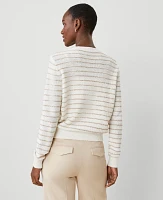 Ann Taylor Sequin Striped Cardigan Camel/White Combo Women's