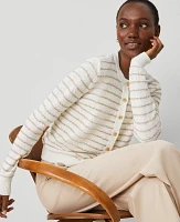 Ann Taylor Sequin Striped Cardigan Camel/White Combo Women's