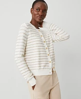 Ann Taylor Sequin Striped Cardigan Camel/White Combo Women's
