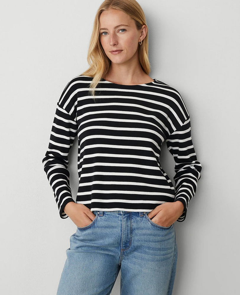 Ann Taylor Relaxed Sleeve Crew Neck Top Black-Winter White Women's