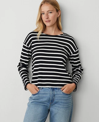 Ann Taylor Relaxed Sleeve Crew Neck Top Black-Winter White Women's