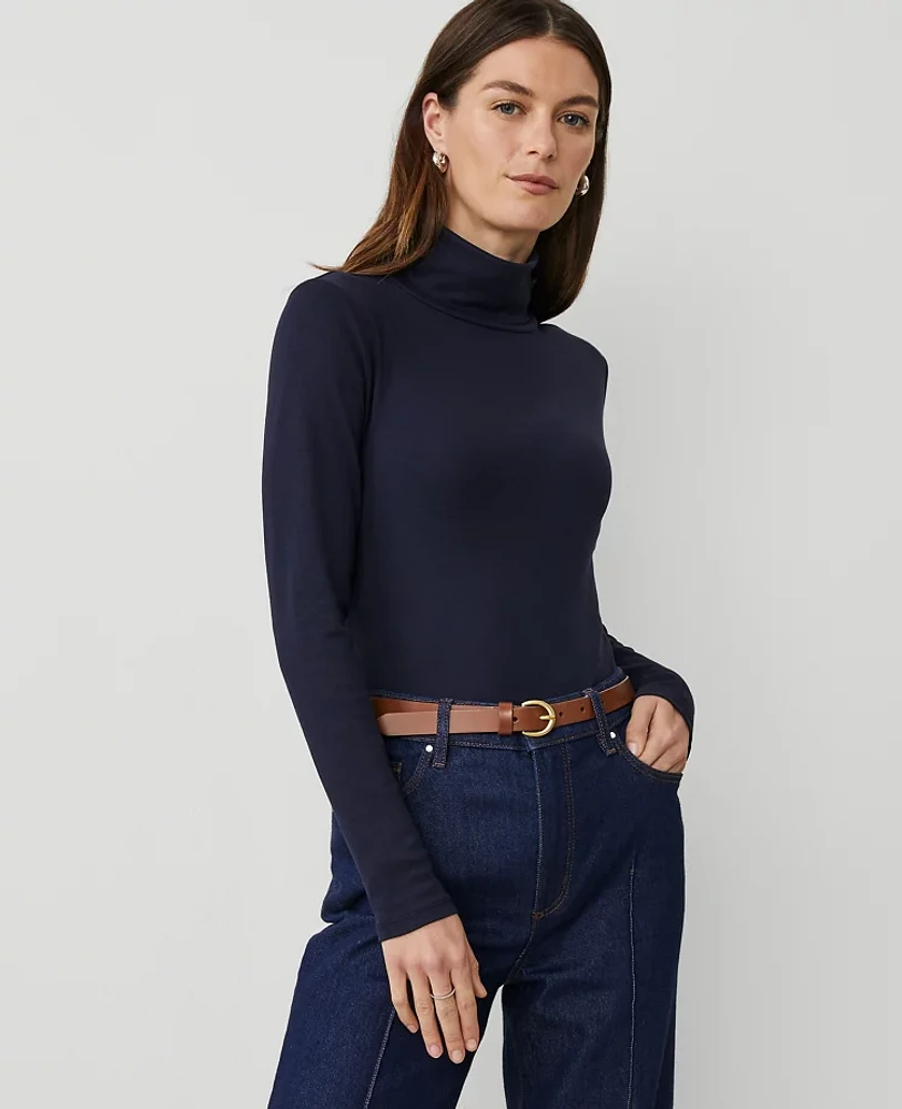 Ann Taylor Petite Weekend Collection Turtleneck Top Size 2XS Night Sky Women's