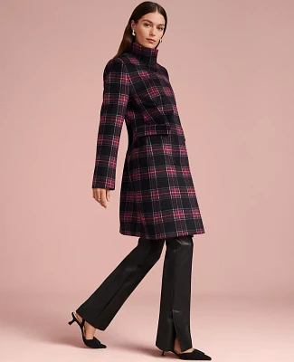 Ann Taylor Plaid Funnel Neck Tailored Coat Size XS Iconic Red Women's