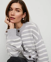 Ann Taylor Petite Striped Drop Shoulder Cardigan Size XL Grey/White Combo Women's