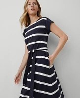 Ann Taylor Weekend Collection Striped Knit Boatneck Midi Dress Night Sky Women's