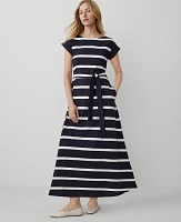Ann Taylor Weekend Collection Striped Knit Boatneck Midi Dress Night Sky Women's