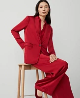 Ann Taylor The Longline Blazer in Satin Size 0 Gingham Red Women's