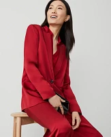 Ann Taylor The Longline Blazer in Satin Size 0 Gingham Red Women's