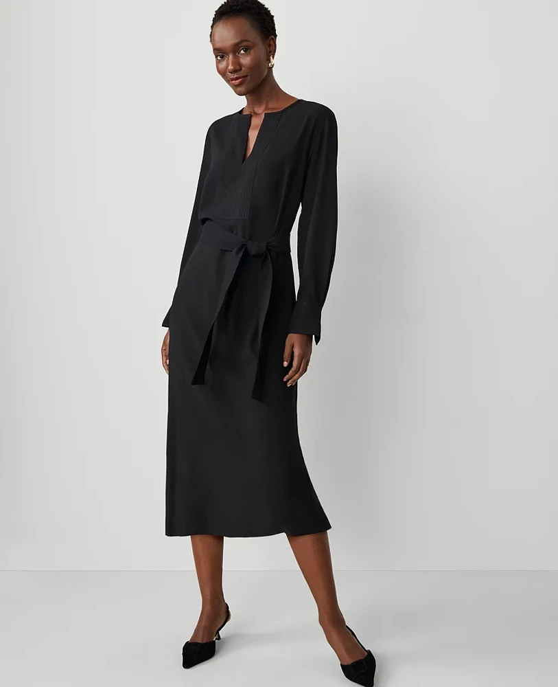 Ann Taylor Petite Split Neck Column Dress Black Women's