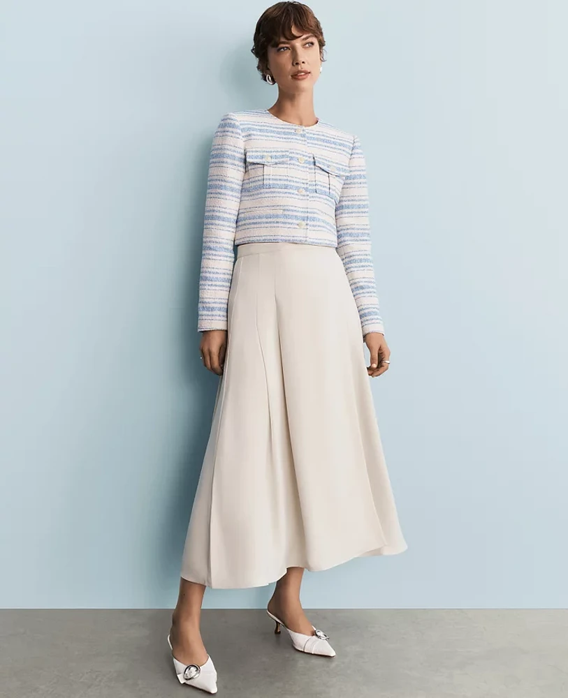 Ann Taylor Pleated Wrap Midi Skirt Tahini Women's