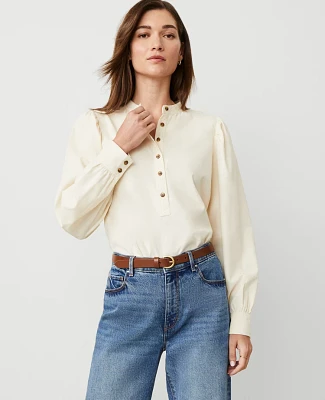 Ann Taylor Petite Puff Sleeve Popover Top White Pearl Women's