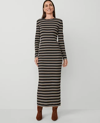 Ann Taylor Weekend Collection Long Crew Neck Knit Dress Black/Neutral Combo Women's