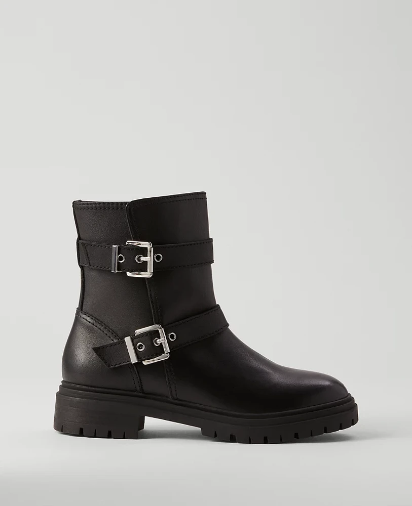 Ann Taylor Weekend Collection Buckle Leather Bootie Black Women's