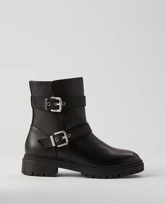 Ann Taylor Weekend Collection Buckle Leather Bootie Black Women's