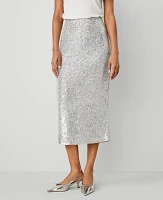 Ann Taylor Petite Sequin Column Midi Skirt Size 00 Silver Spark Women's