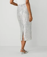 Ann Taylor Petite Sequin Column Midi Skirt Size 00 Silver Spark Women's