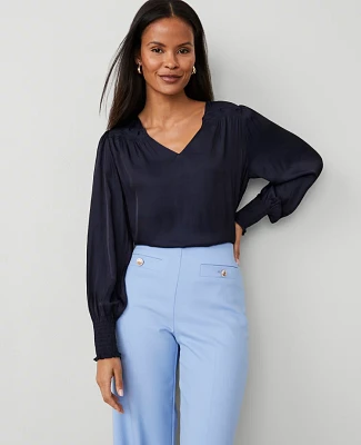 Ann Taylor Smocked Ruffle Blouse Night Sky Women's