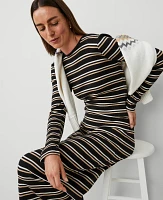 Ann Taylor Petite Weekend Collection Long Crew Neck Knit Dress Black/Neutral Combo Women's