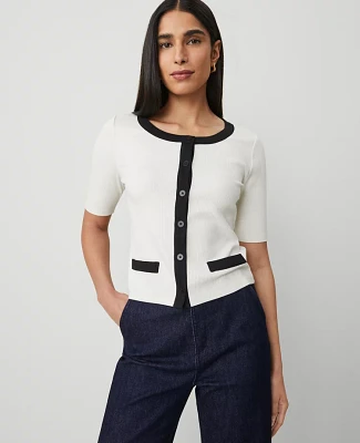 Ann Taylor Colorblock Pocket Cardigan Size Large Winter White Women's