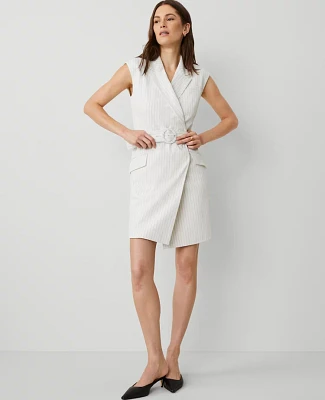 Ann Taylor Striped Lapel Sheath Dress Dusty Ivory Melange Women's