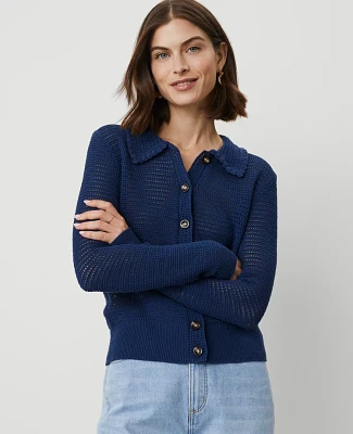 Ann Taylor Crochet-Collar Cardigan Size Medium Calm Shores Women's