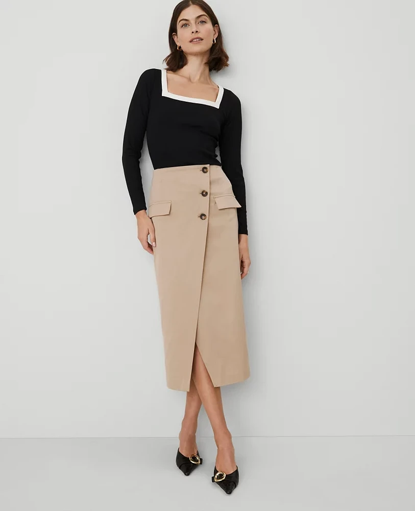 Ann Taylor Button Wrap Pocket Skirt Size 8 Cappuccino Tan Women's