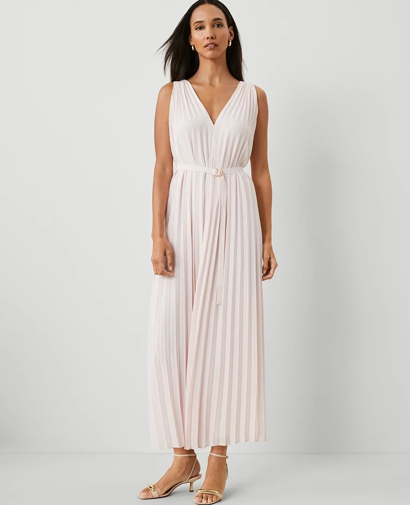 Ann Taylor Pleated Maxi Swing Dress Size Large Pale Peony Women's