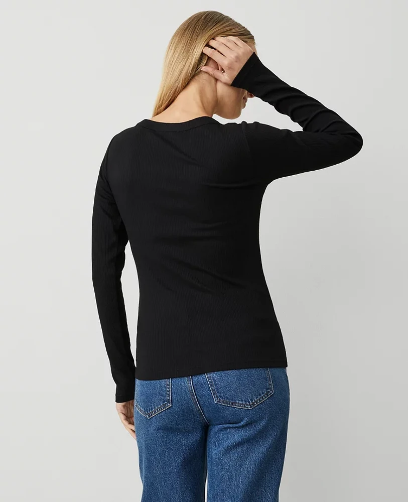 Ann Taylor Petite Weekend Collection Long Sleeve Scoop Neck T-Shirt Black Women's